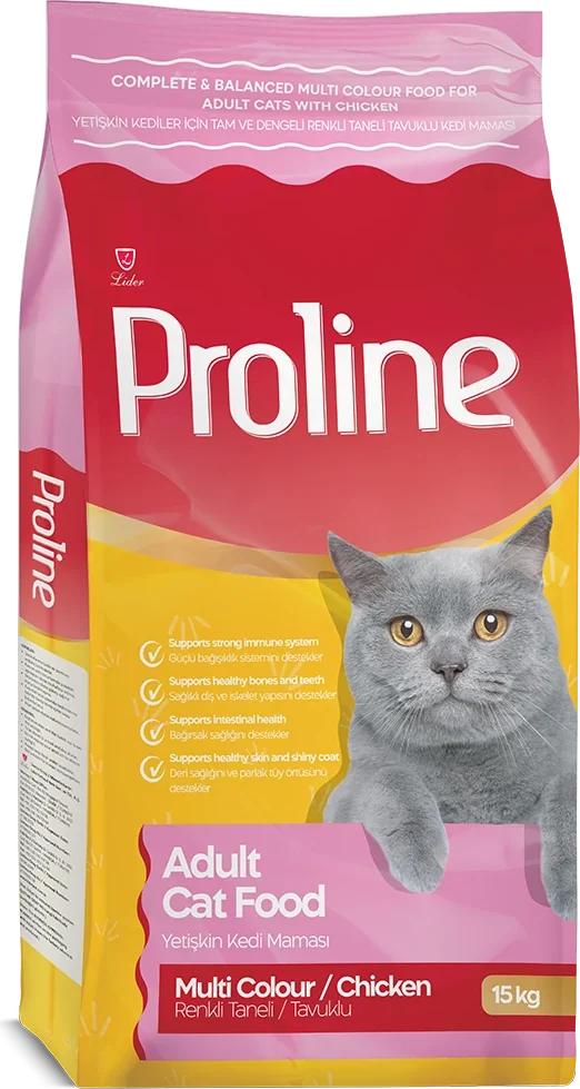 Renkli Taneli Tavuklu Yetişkin Kedi Maması ambalajı, 15 kg